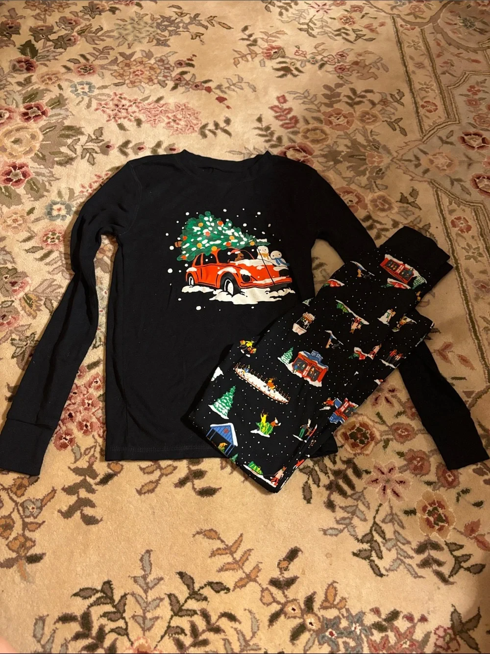 Old Navy Kids Black Holiday Car & Tree Pajama Set